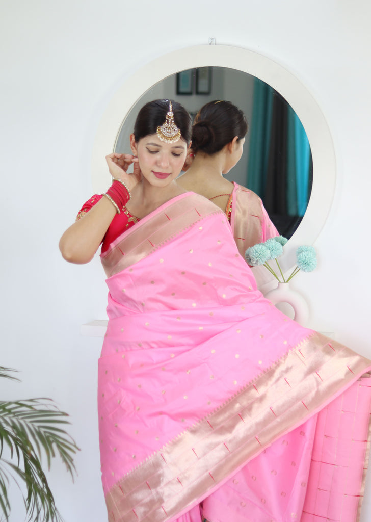 Light Pink Royal Motif Pethani Silk Saree With Blouse Piece