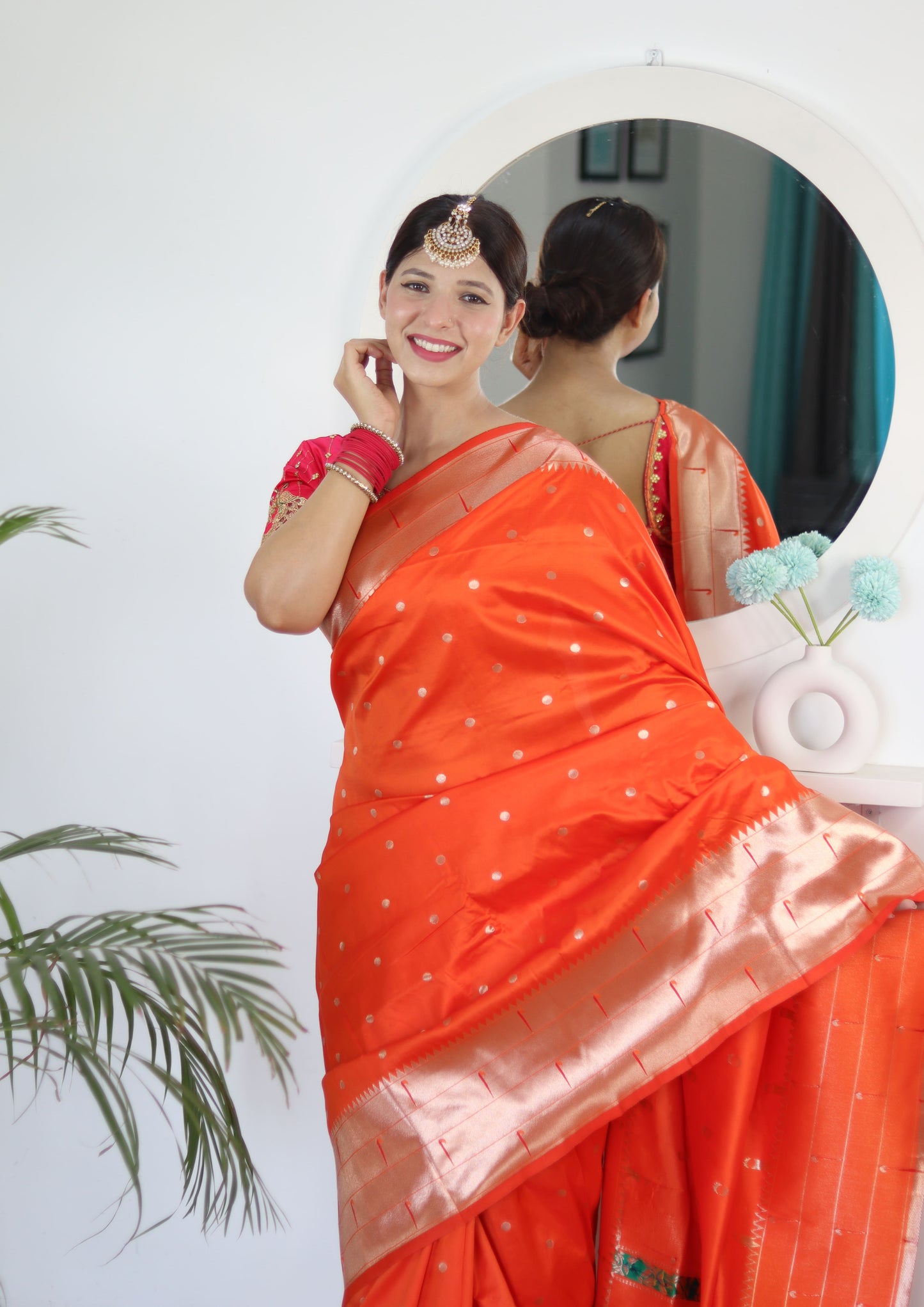 Orange Royal Motif Pethani Silk Saree With Blouse Piece