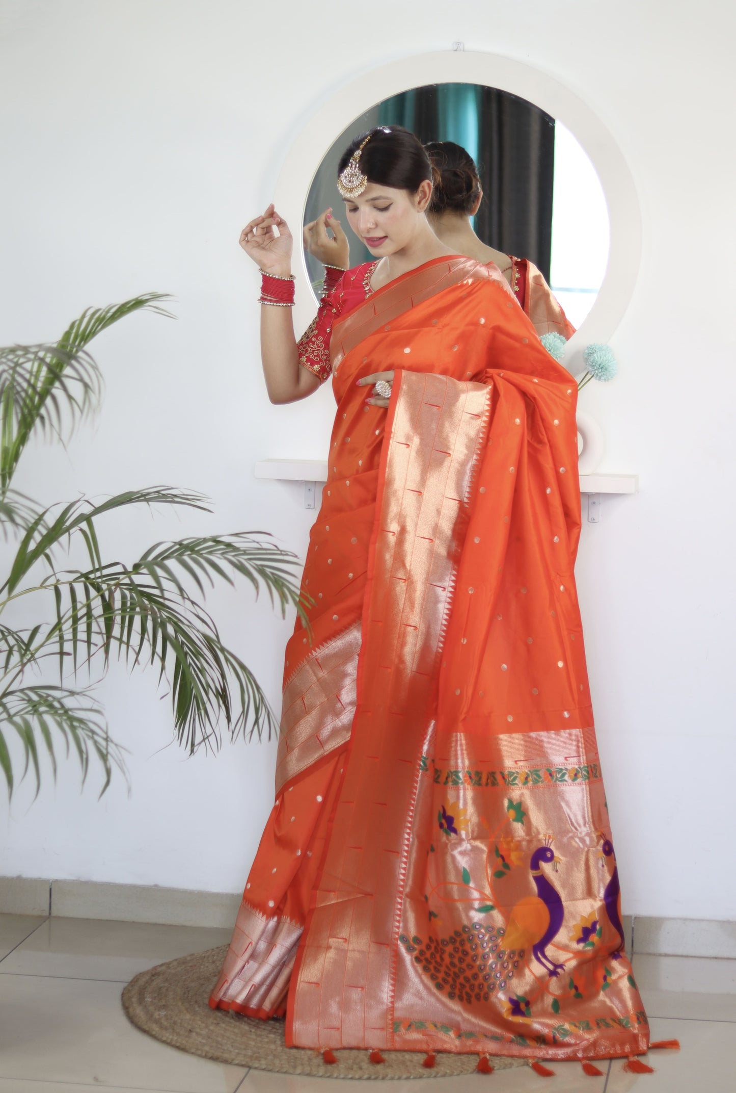 Orange Royal Motif Pethani Silk Saree With Blouse Piece