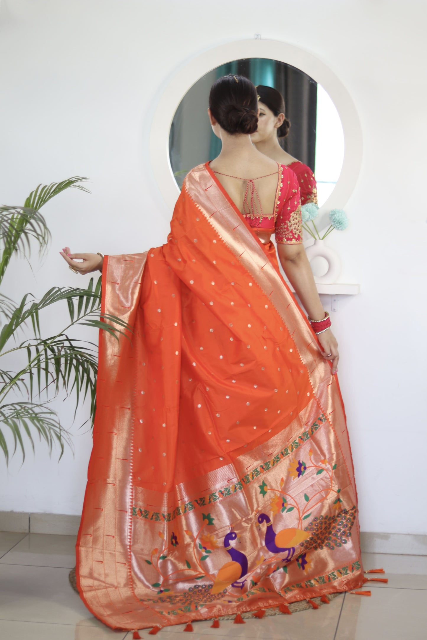 Orange Royal Motif Pethani Silk Saree With Blouse Piece