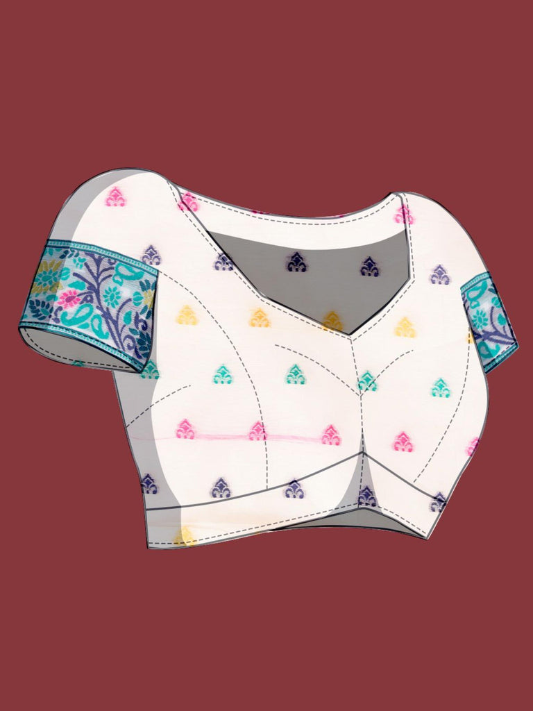 Handloom Traditional White & Green Pure Cotton Jamdani Saree