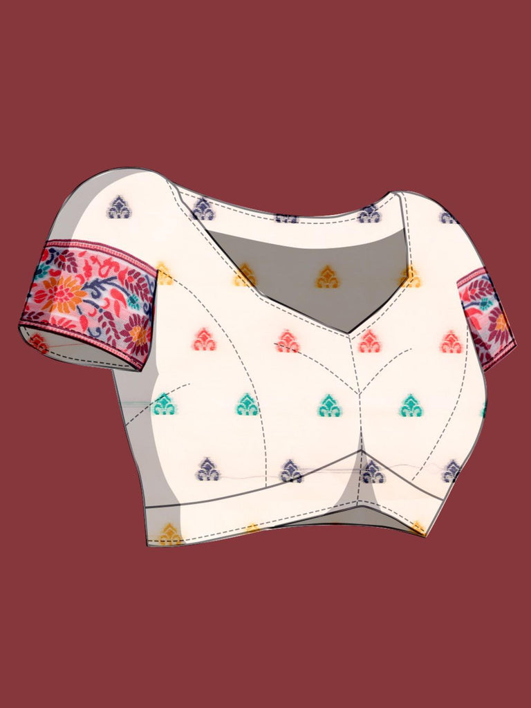 Handloom Traditional White & Red Pure Cotton Jamdani Saree