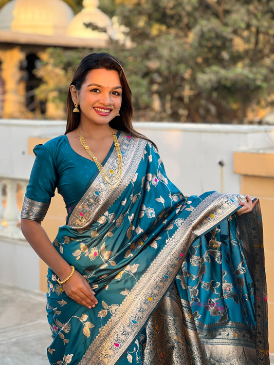 Light Blue Meenakari Elegance Banarasi Silk Saree