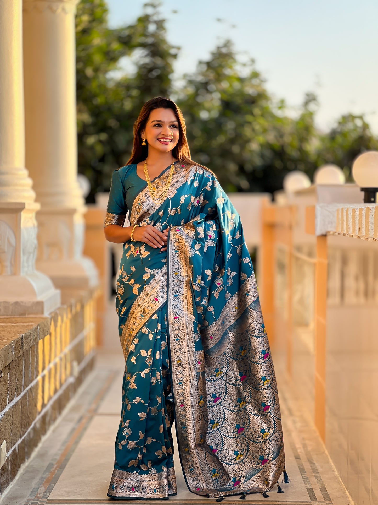 Light Blue Meenakari Elegance Banarasi Silk Saree