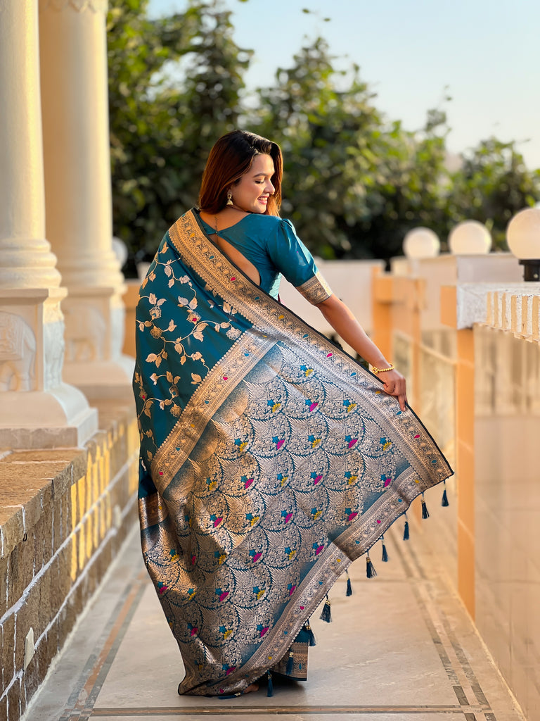 Light Blue Meenakari Elegance Banarasi Silk Saree