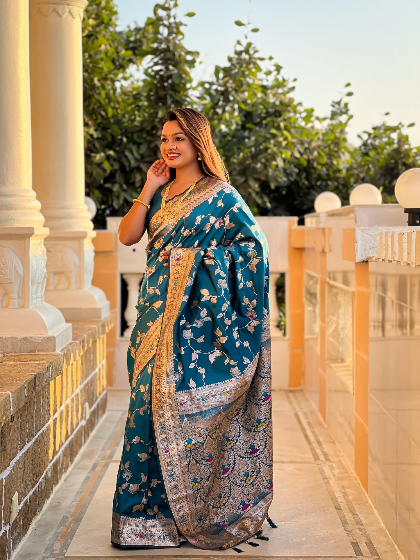 Light Blue Meenakari Elegance Banarasi Silk Saree