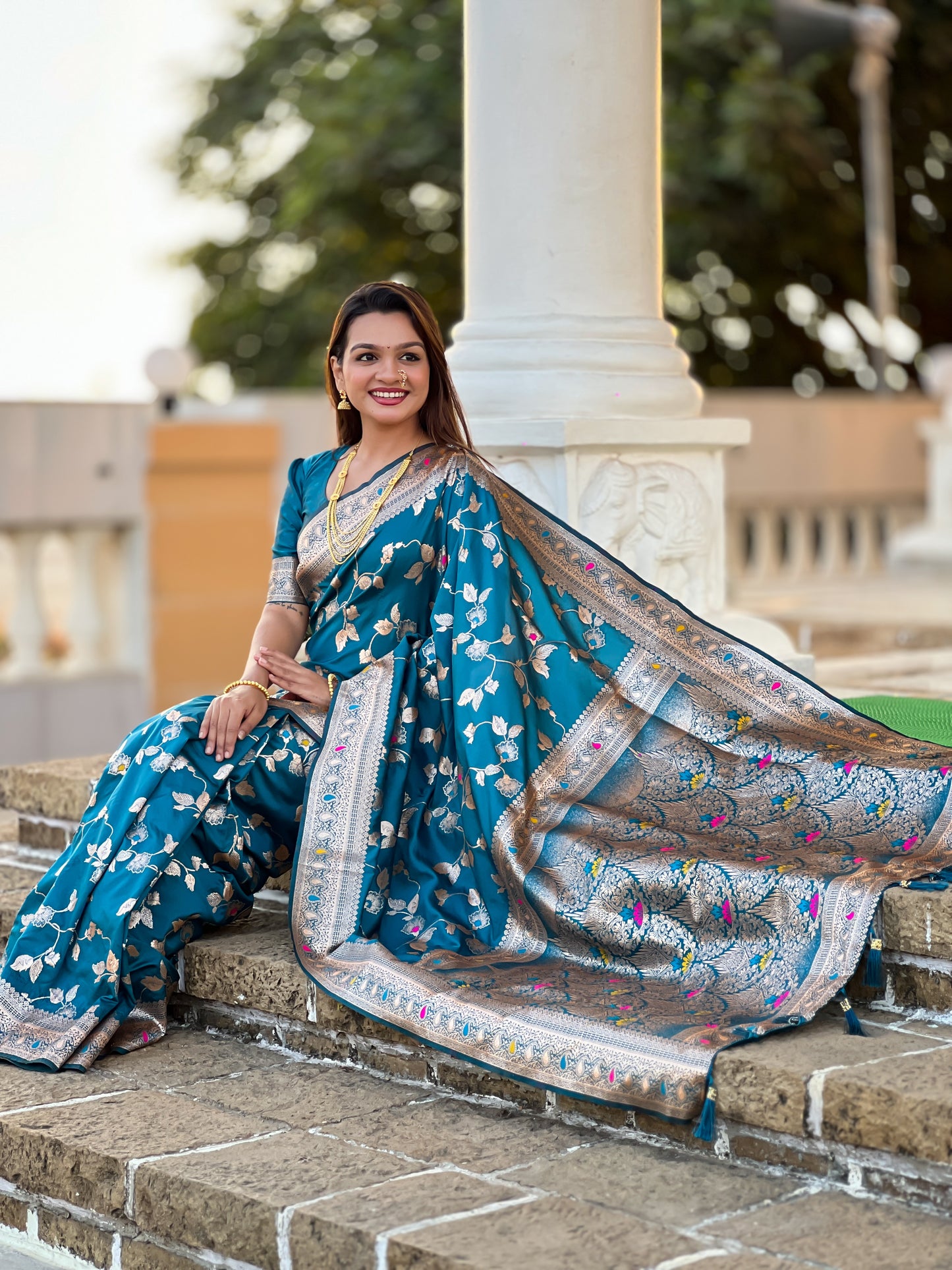 Light Blue Meenakari Elegance Banarasi Silk Saree