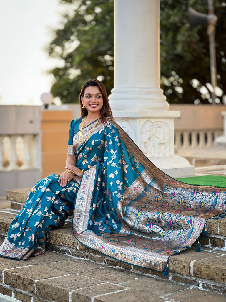 Light Blue Meenakari Elegance Banarasi Silk Saree