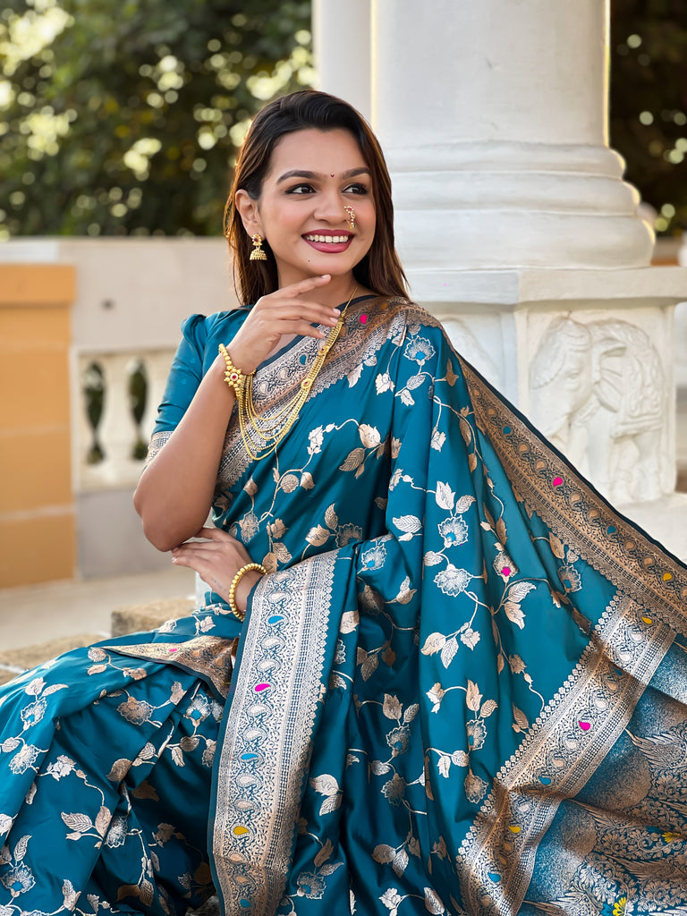 Light Blue Meenakari Elegance Banarasi Silk Saree