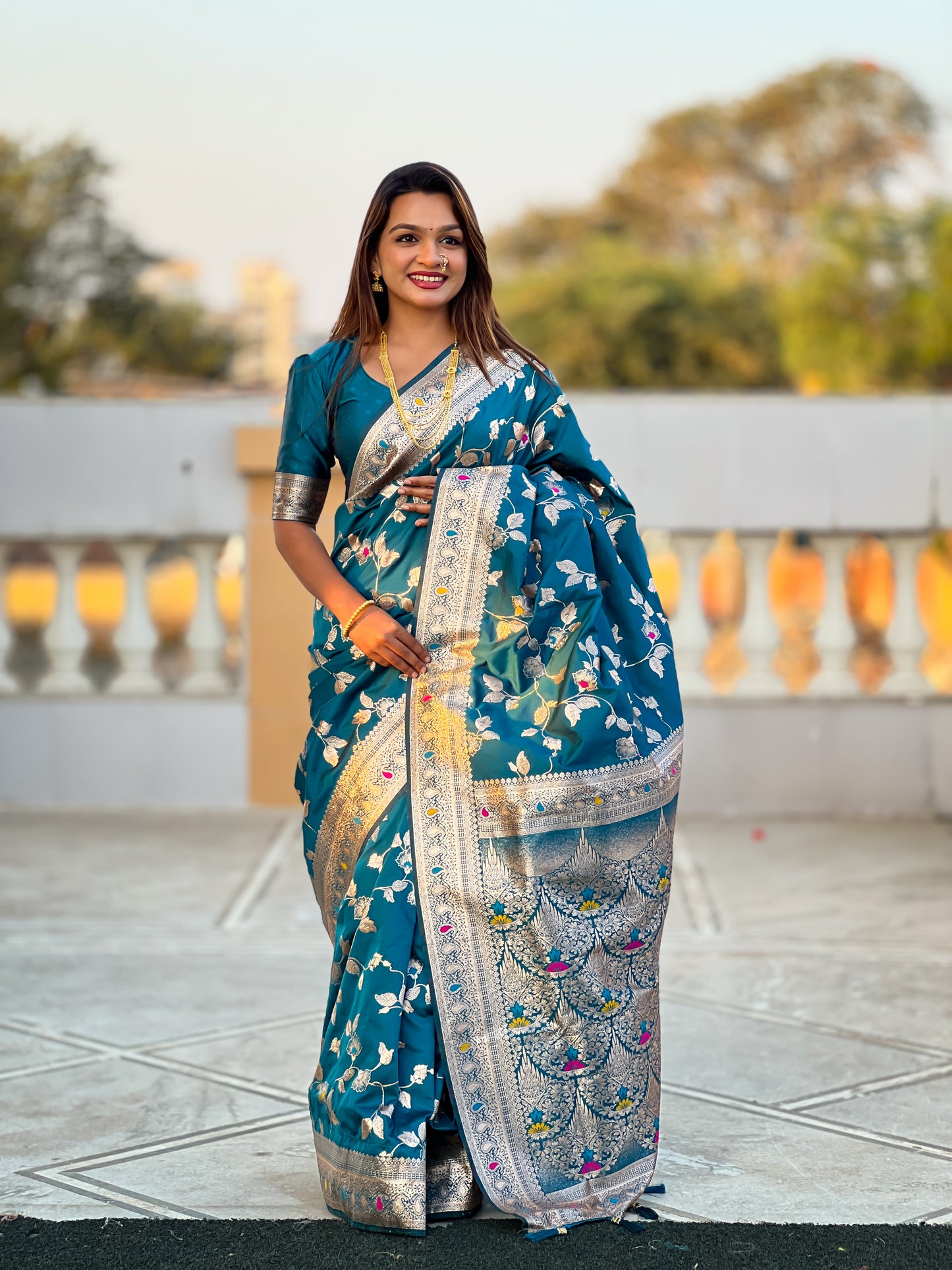 Light Blue Meenakari Elegance Banarasi Silk Saree