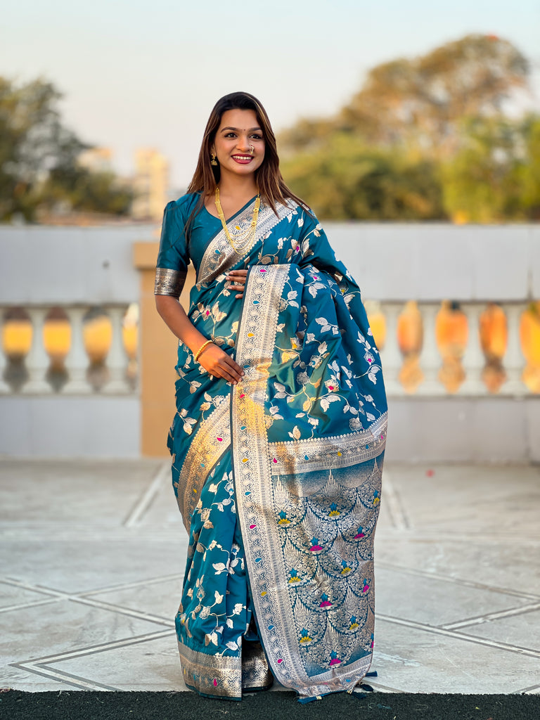 Light Blue Meenakari Elegance Banarasi Silk Saree