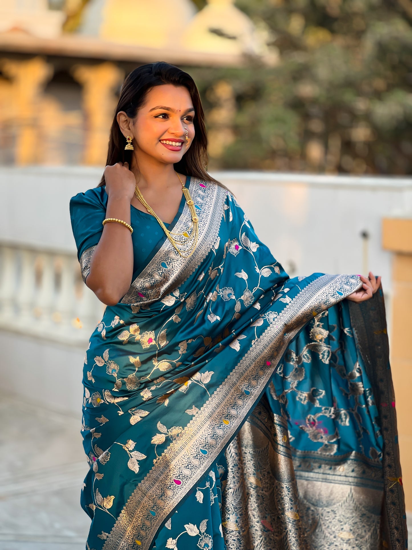 Light Blue Meenakari Elegance Banarasi Silk Saree