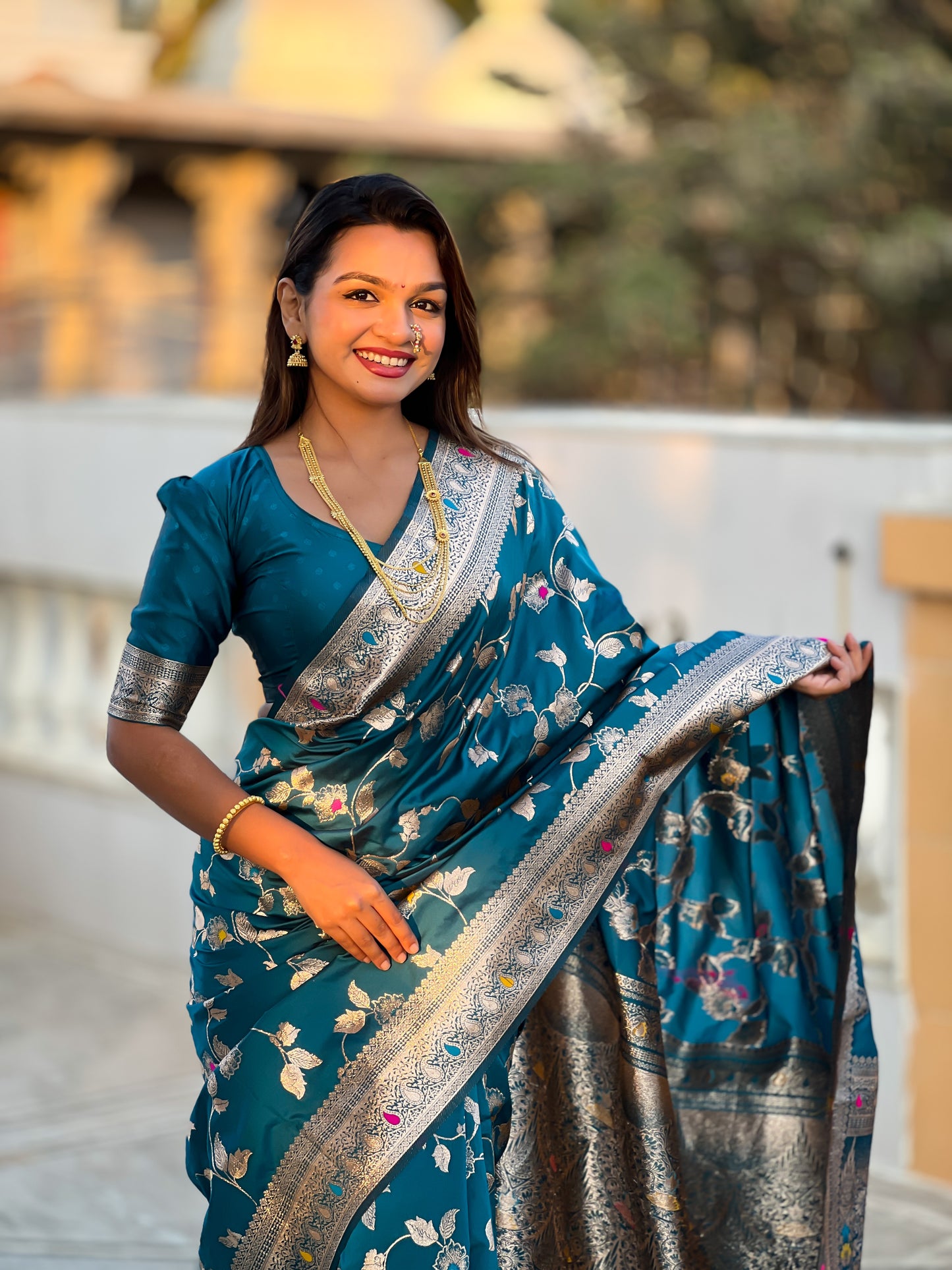 Light Blue Meenakari Elegance Banarasi Silk Saree