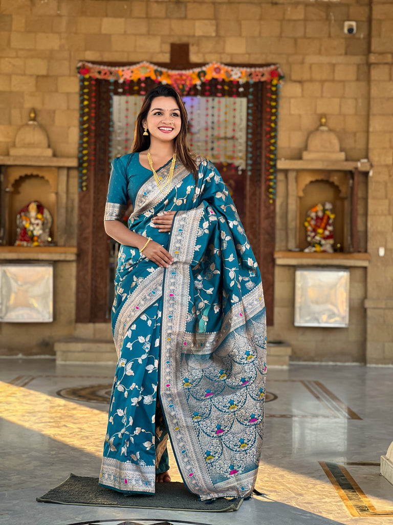 Light Blue Meenakari Elegance Banarasi Silk Saree