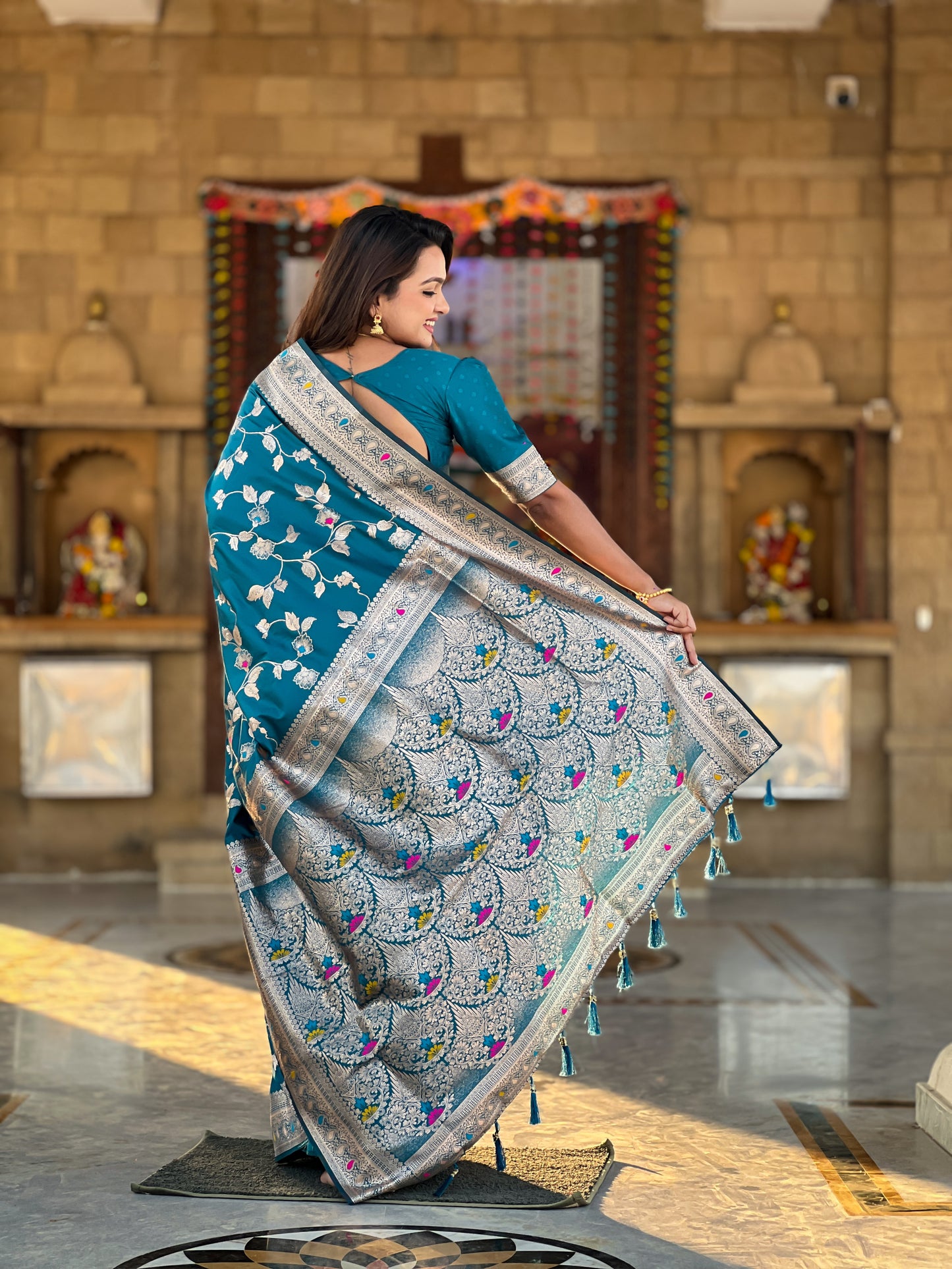 Light Blue Meenakari Elegance Banarasi Silk Saree