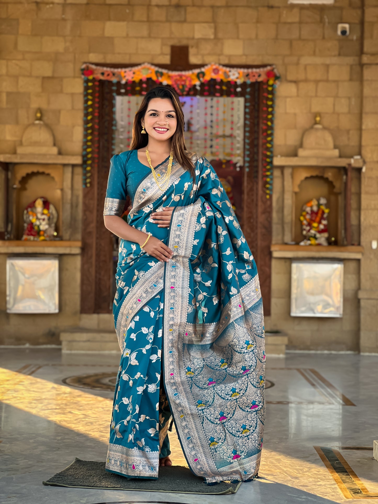 Light Blue Meenakari Elegance Banarasi Silk Saree