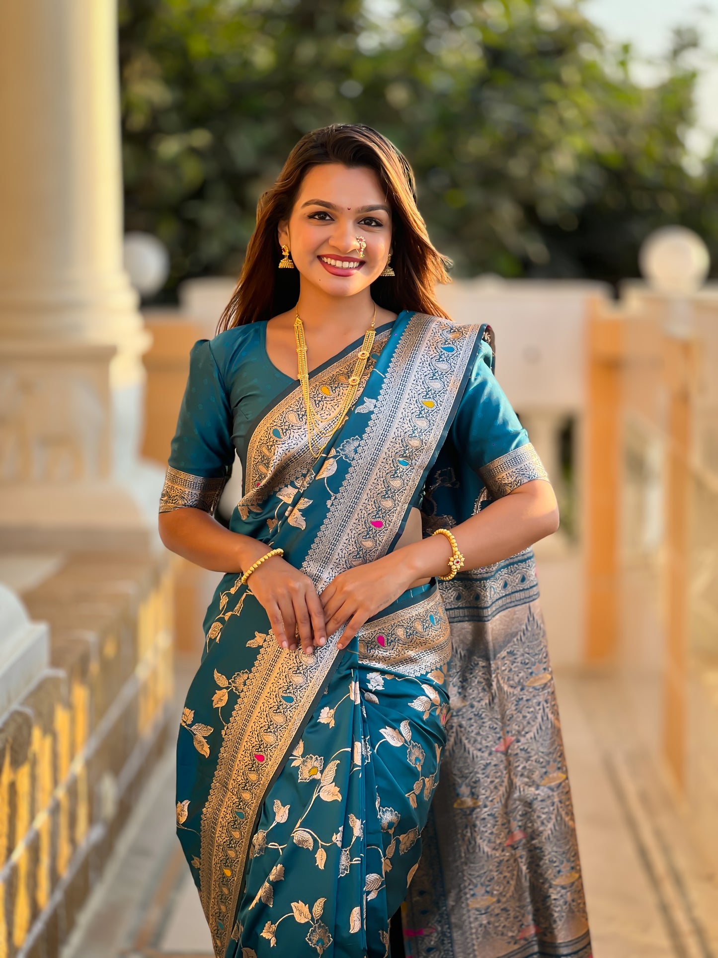 Light Blue Meenakari Elegance Banarasi Silk Saree