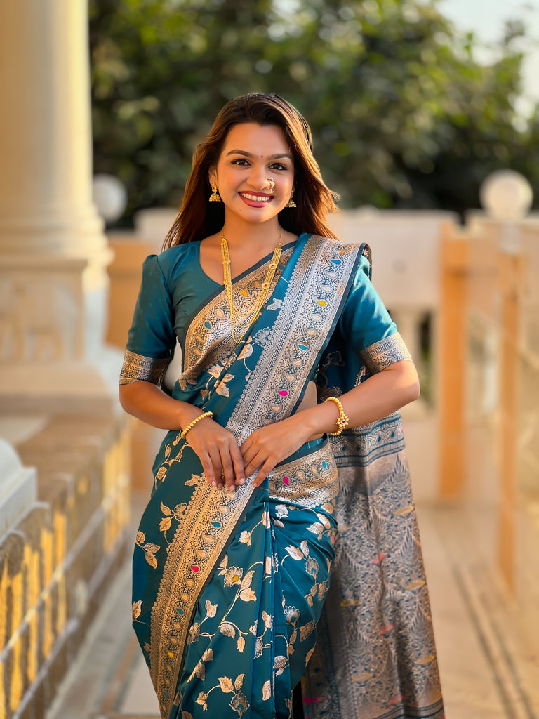 Light Blue Meenakari Elegance Banarasi Silk Saree
