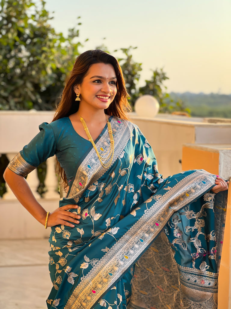 Light Blue Meenakari Elegance Banarasi Silk Saree