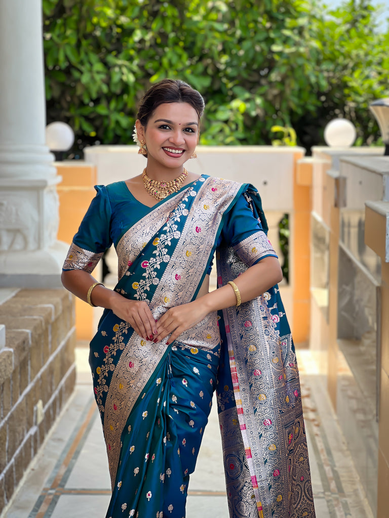 Morpinch Graceful Meena Banarasi Silk Saree With Blouse Piece