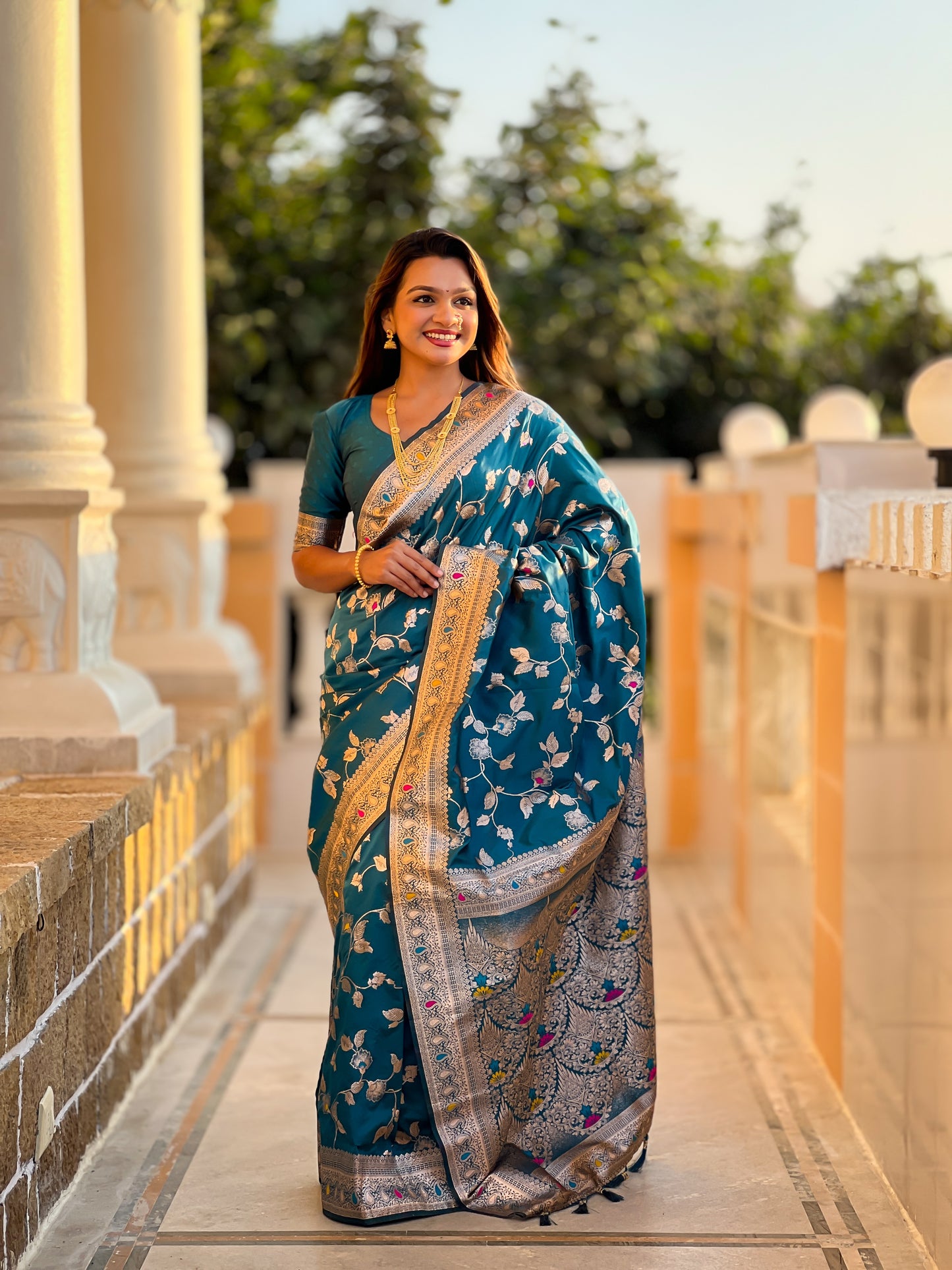 Light Blue Meenakari Elegance Banarasi Silk Saree