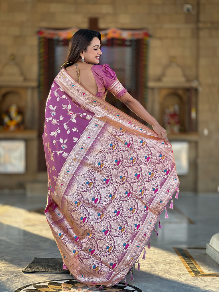 Dark Peach Meenakari Elegance Banarasi Silk Saree