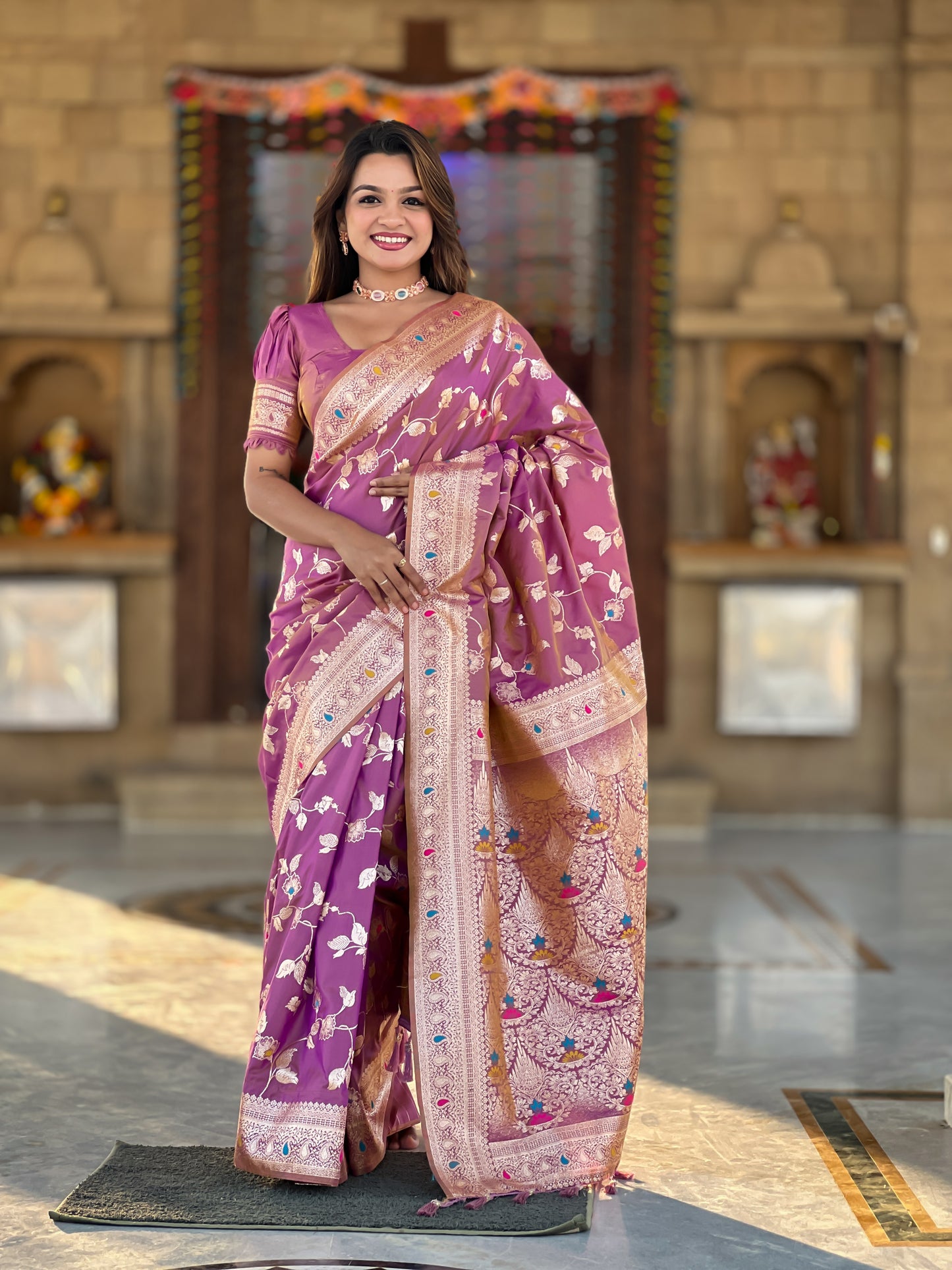 Dark Peach Meenakari Elegance Banarasi Silk Saree