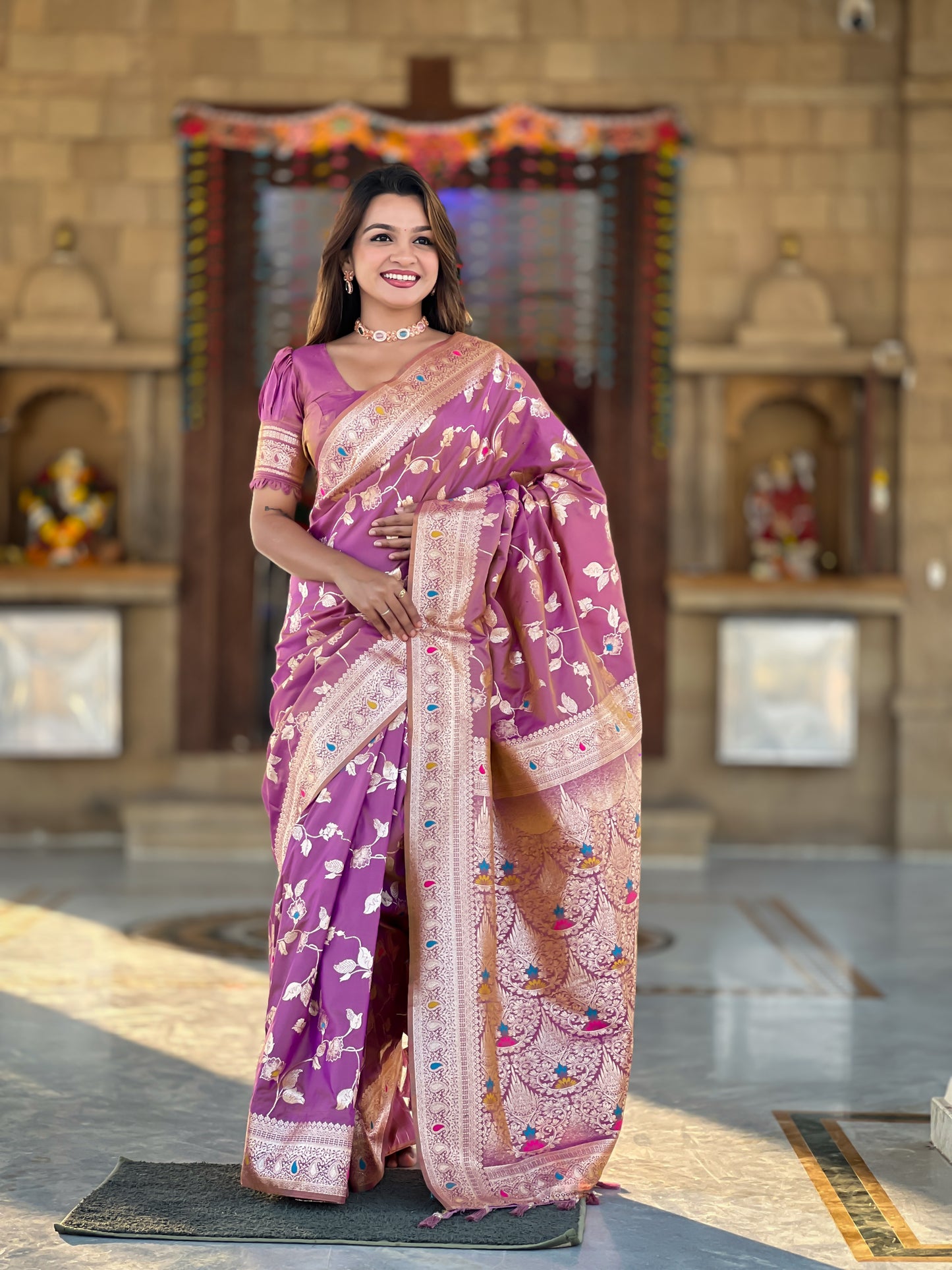 Dark Peach Meenakari Elegance Banarasi Silk Saree