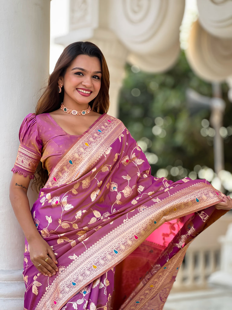 Dark Peach Meenakari Elegance Banarasi Silk Saree