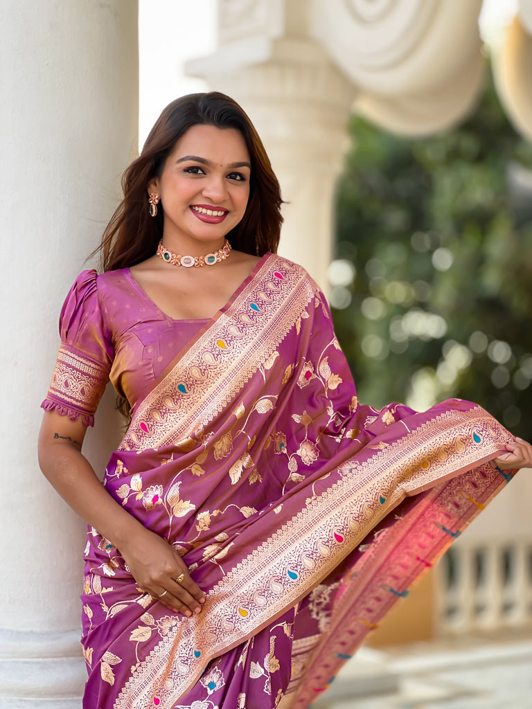 Dark Peach Meenakari Elegance Banarasi Silk Saree