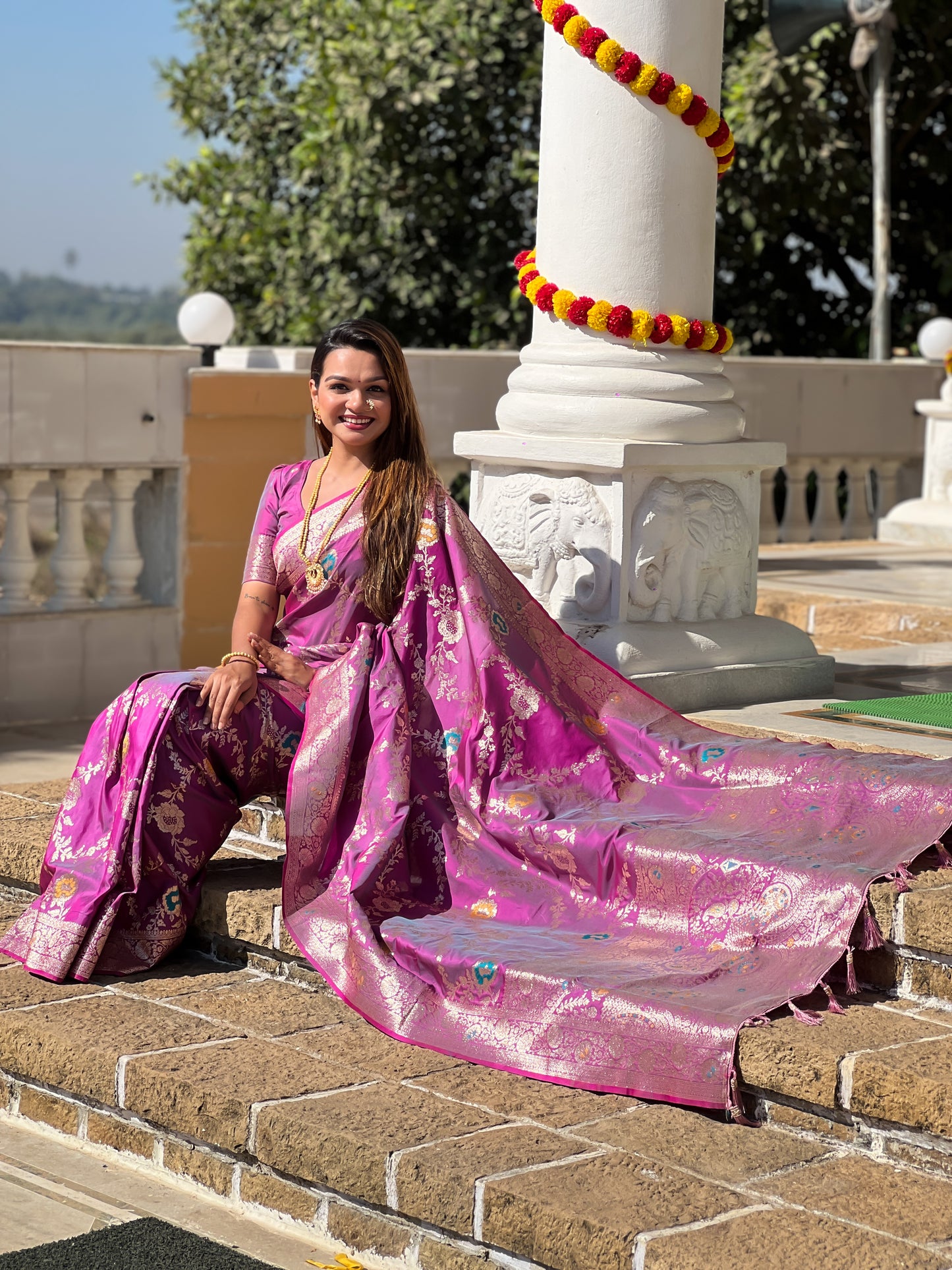 Dark Peach Graceful Trending Banarasi Silk Saree With Blouse Piece