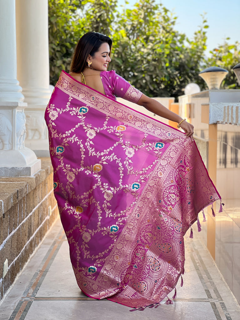 Dark Peach Graceful Trending Banarasi Silk Saree With Blouse Piece