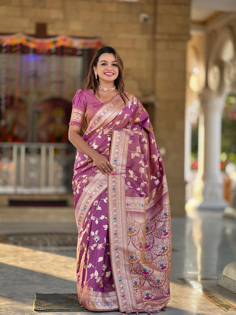 Dark Peach Meenakari Elegance Banarasi Silk Saree