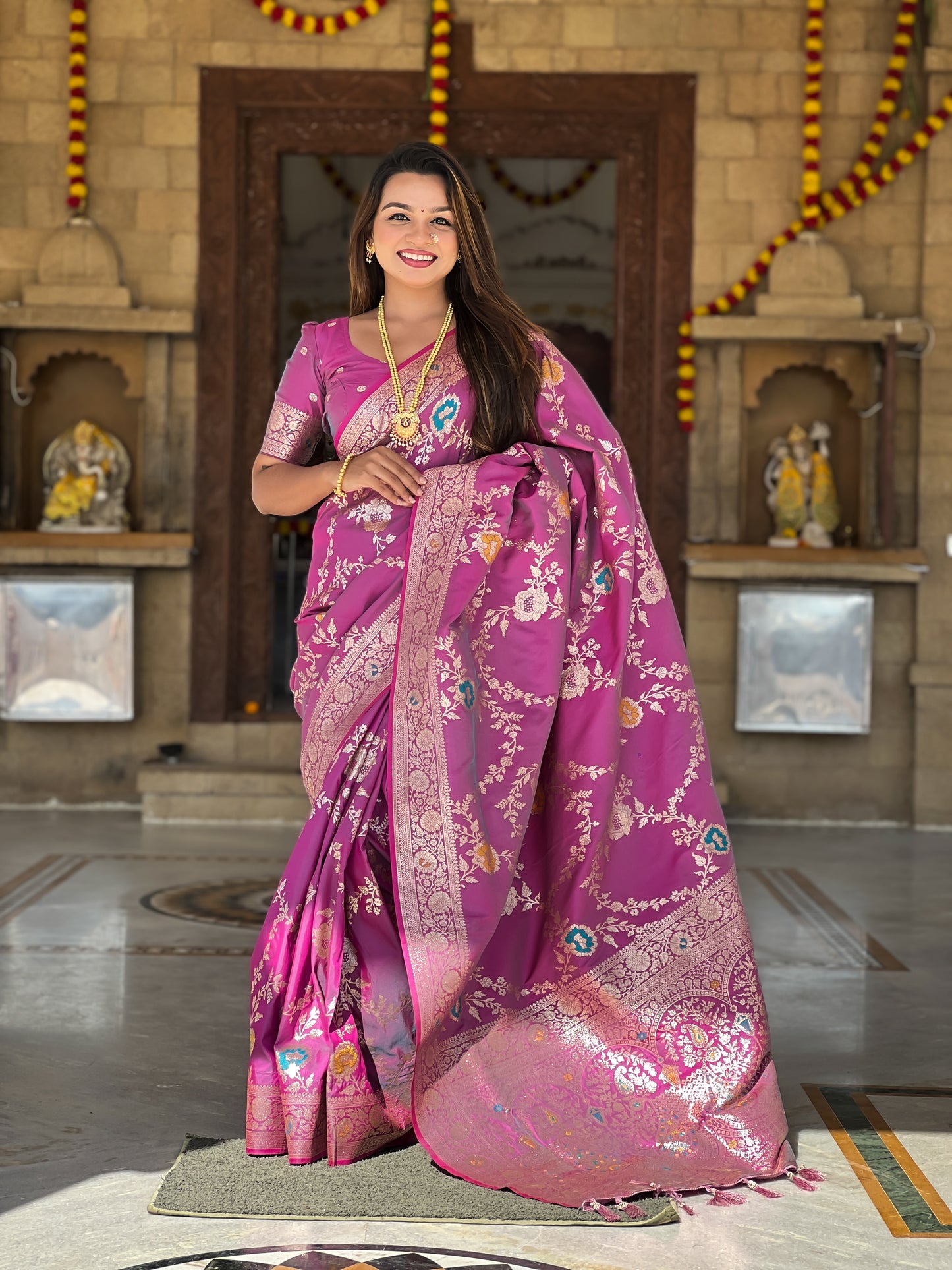 Dark Peach Graceful Trending Banarasi Silk Saree With Blouse Piece