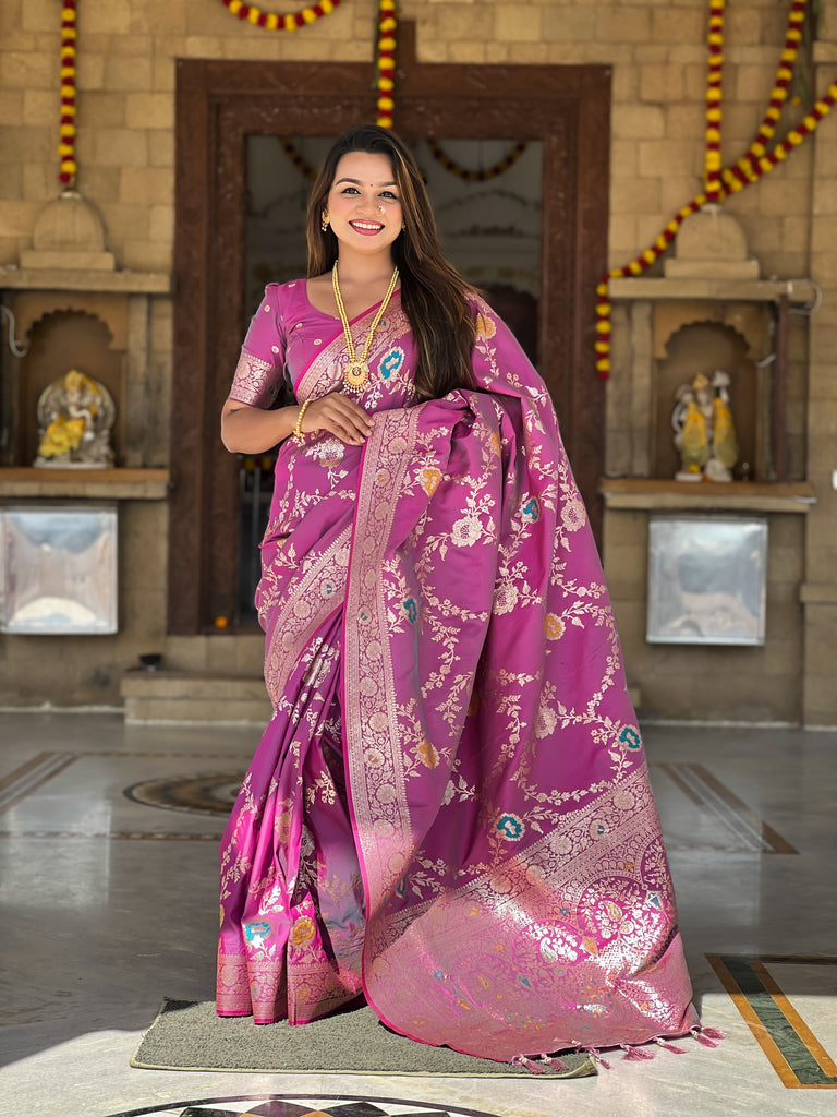 Dark Peach Graceful Trending Banarasi Silk Saree With Blouse Piece