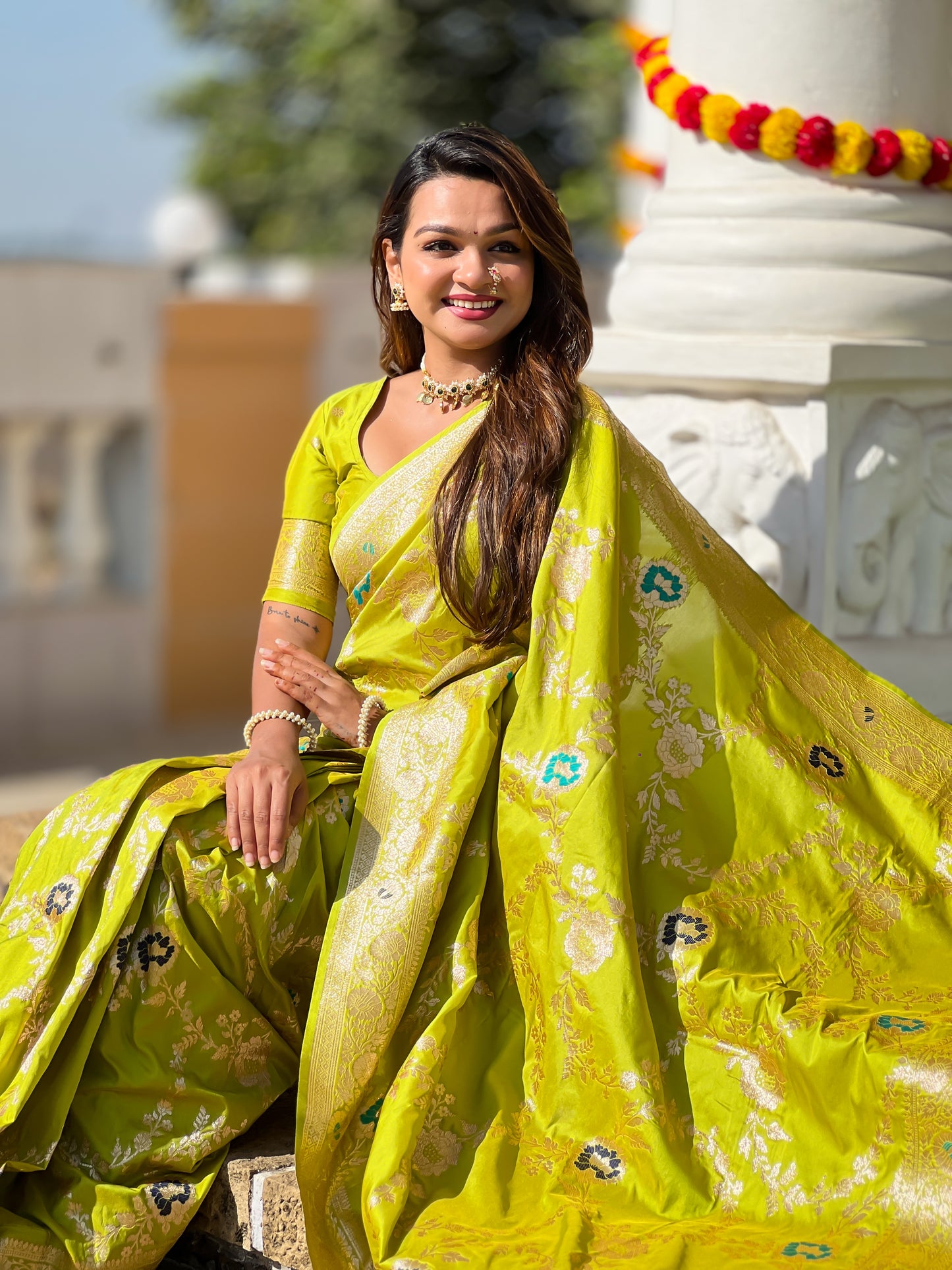 Parrot Green Graceful Trending Banarasi Silk Saree With Blouse Piece
