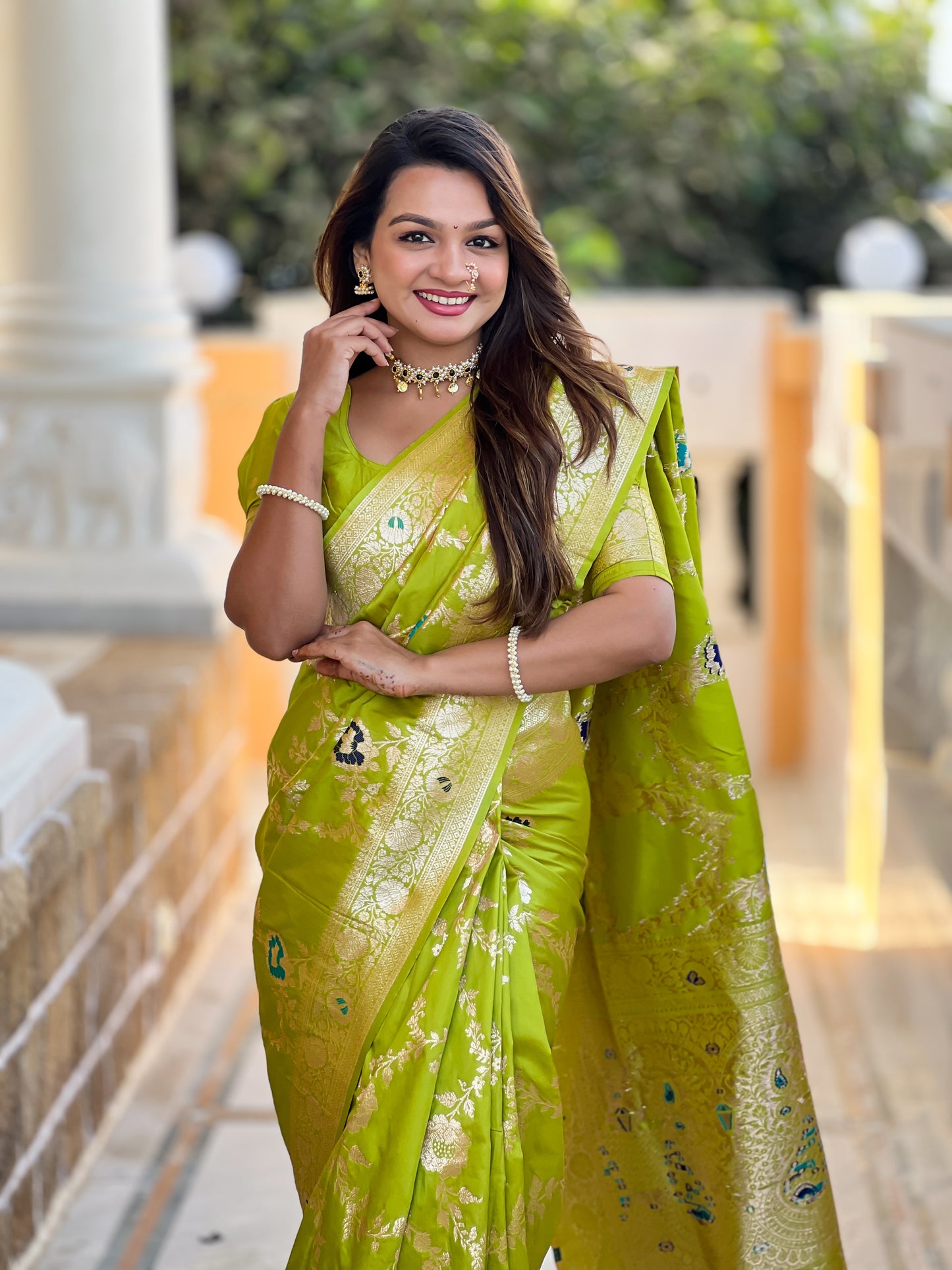 Parrot Green Graceful Trending Banarasi Silk Saree With Blouse Piece