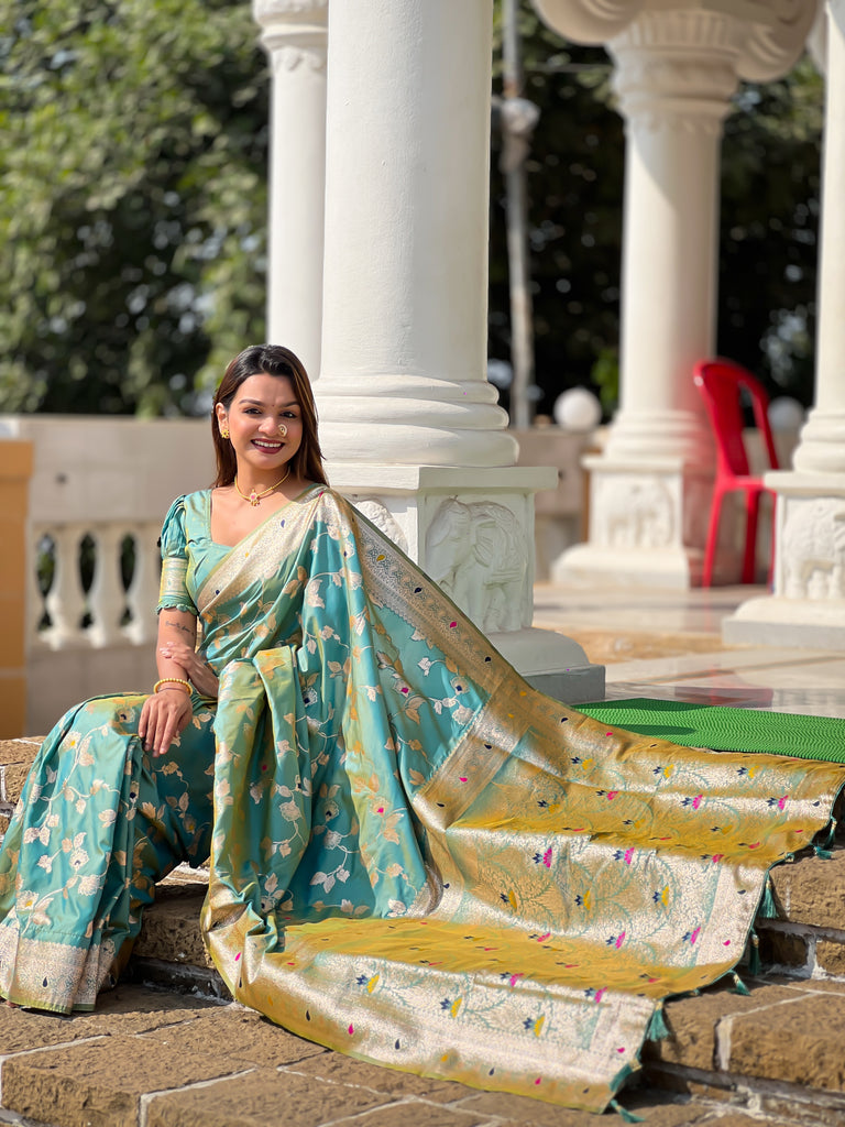 Pista Meenakari Banarasi Silk Saree With Silk Blouse Piece