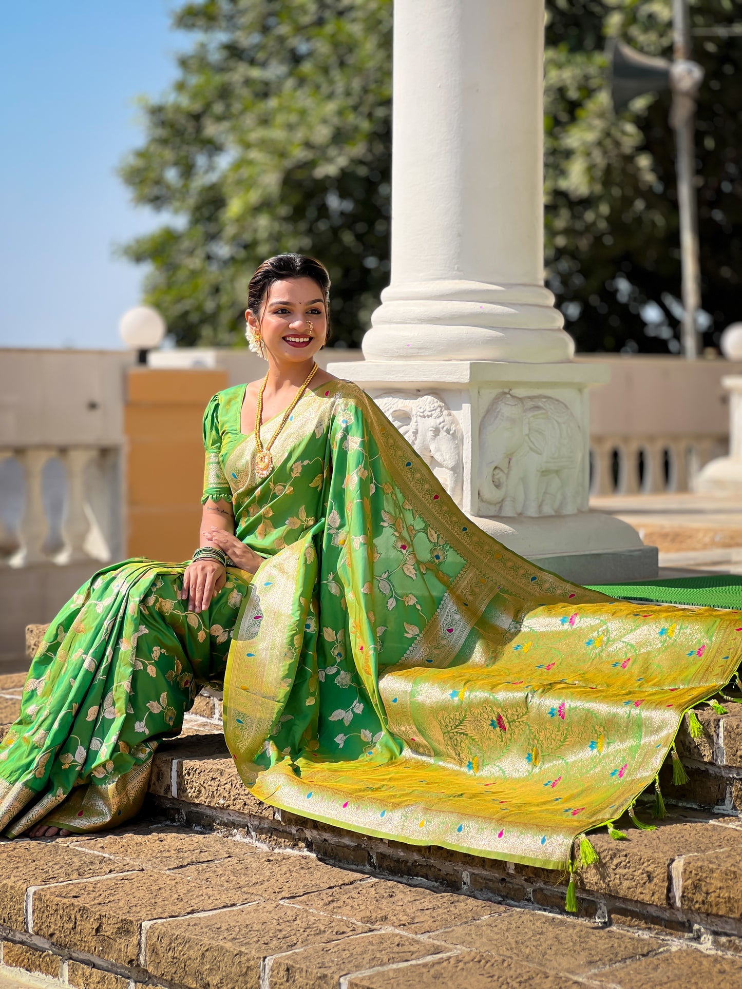 Parrot Meenakari Banarasi Silk Saree With Silk Blouse Piece