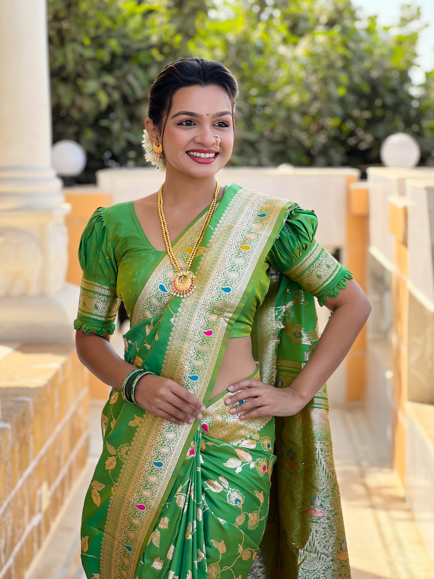 Parrot Meenakari Banarasi Silk Saree With Silk Blouse Piece