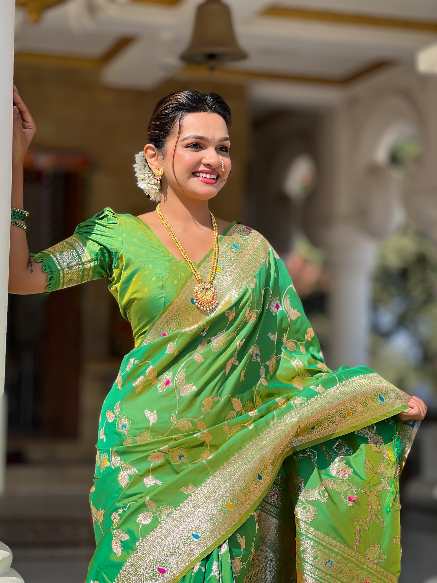 Parrot Meenakari Banarasi Silk Saree With Silk Blouse Piece