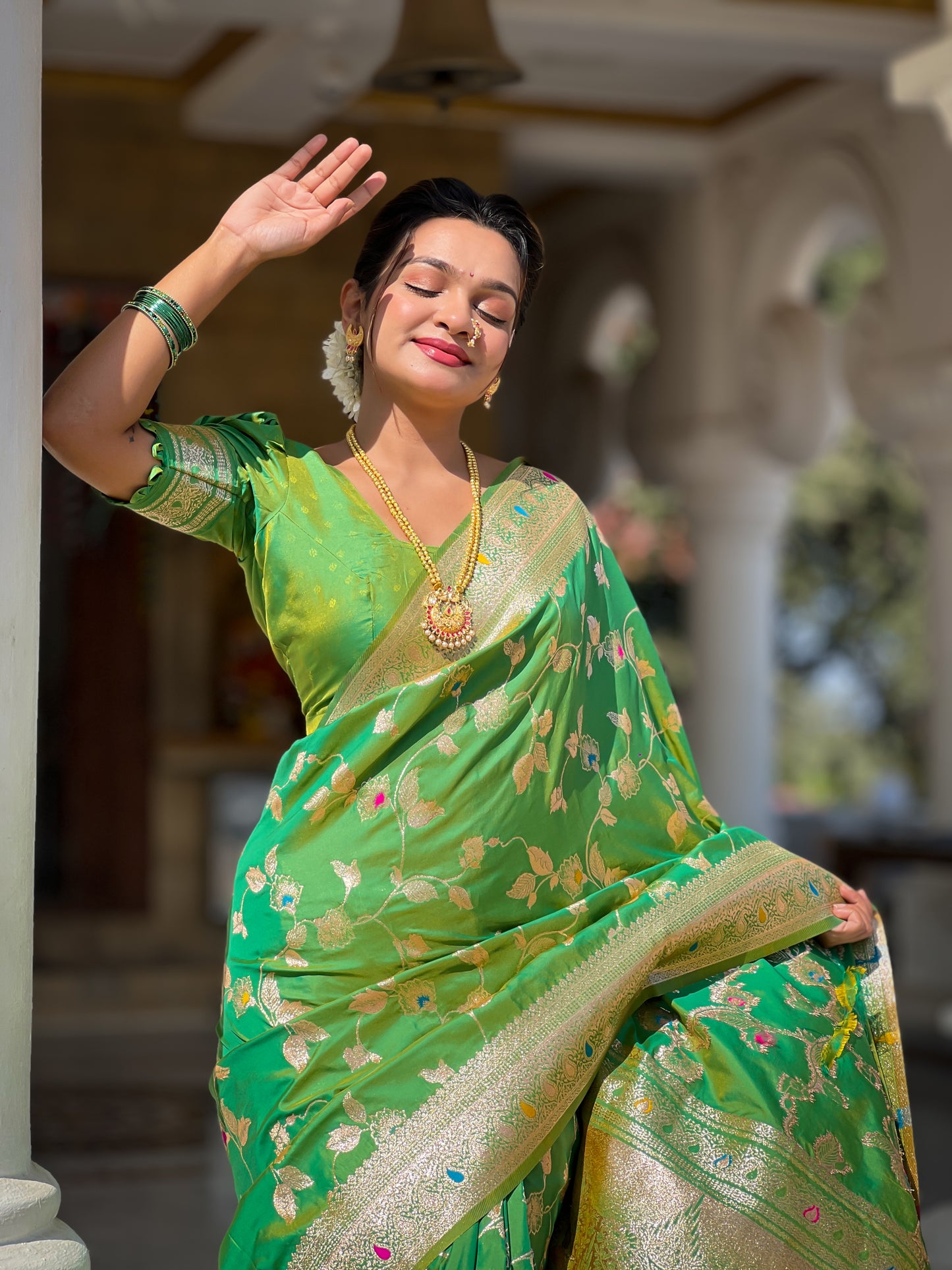 Parrot Meenakari Banarasi Silk Saree With Silk Blouse Piece