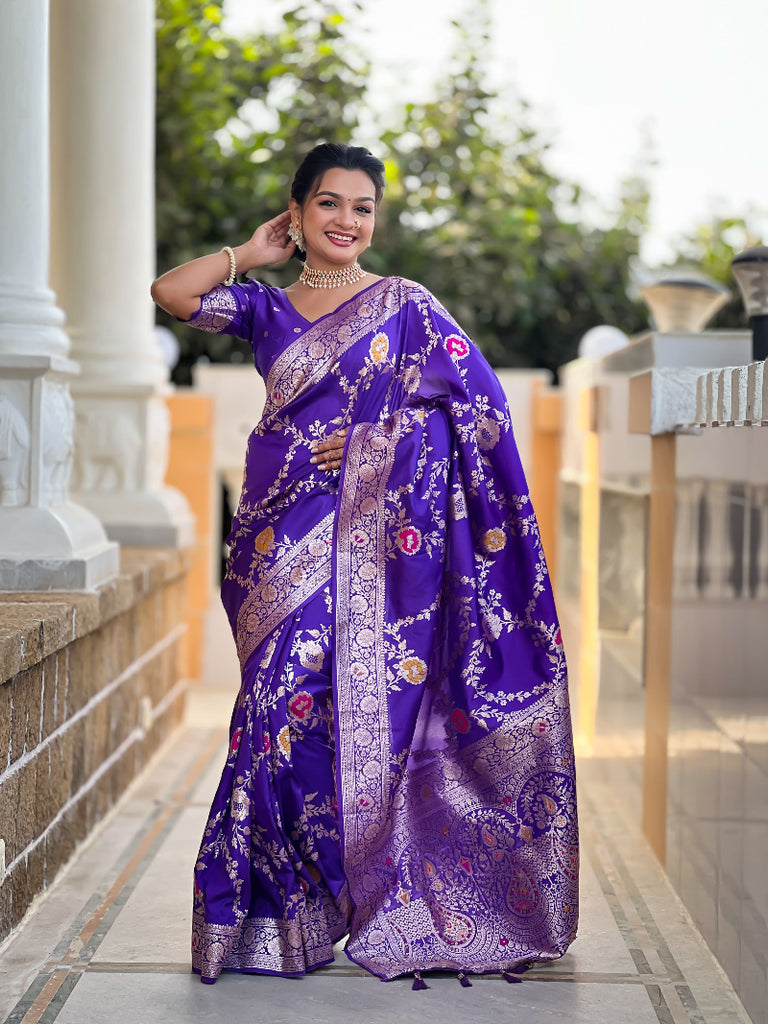 Purple Green Graceful Trending Banarasi Silk Saree With Blouse Piece