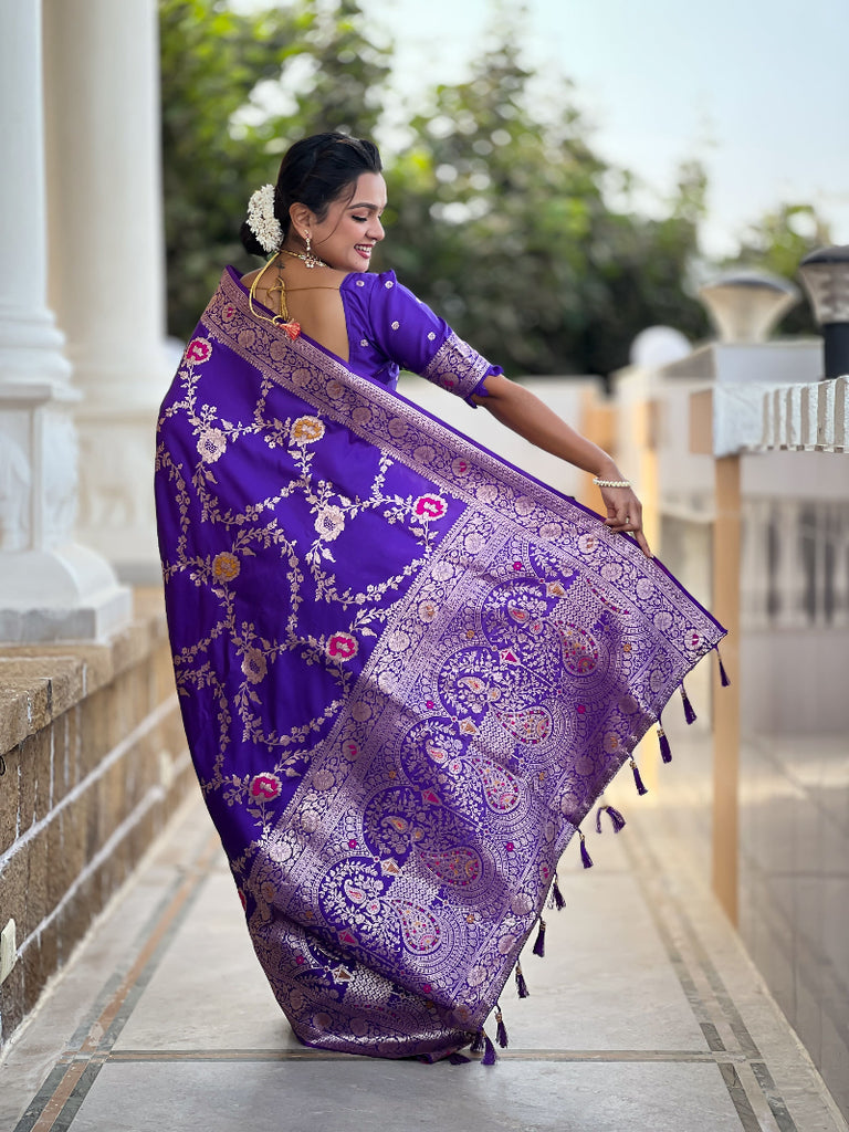 Purple Green Graceful Trending Banarasi Silk Saree With Blouse Piece