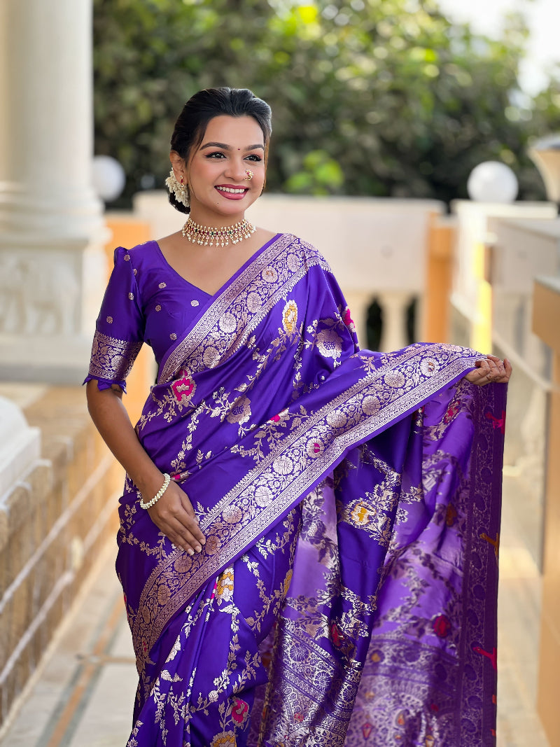 Purple Green Graceful Trending Banarasi Silk Saree With Blouse Piece