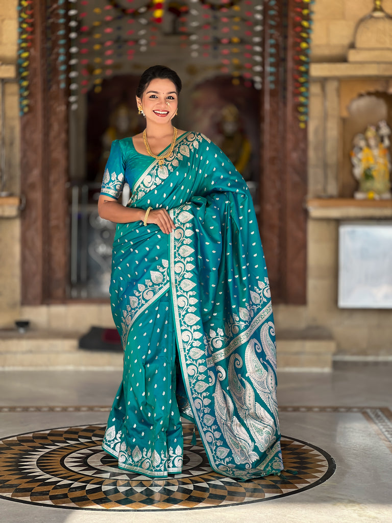 Rama Unique Meena Banarasi Silk Saree With Blouse Piece