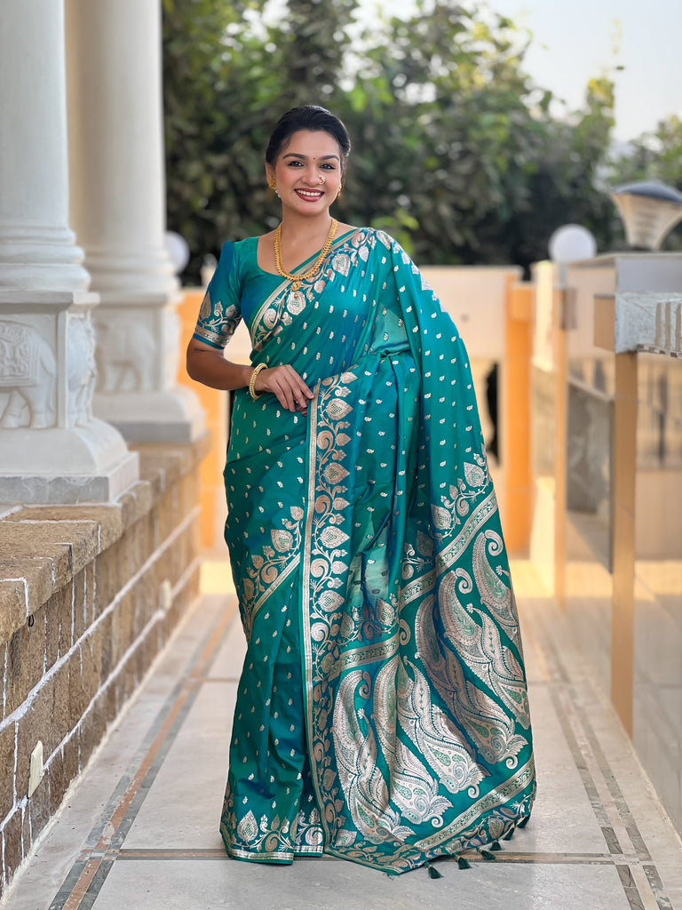 Rama Unique Meena Banarasi Silk Saree With Blouse Piece