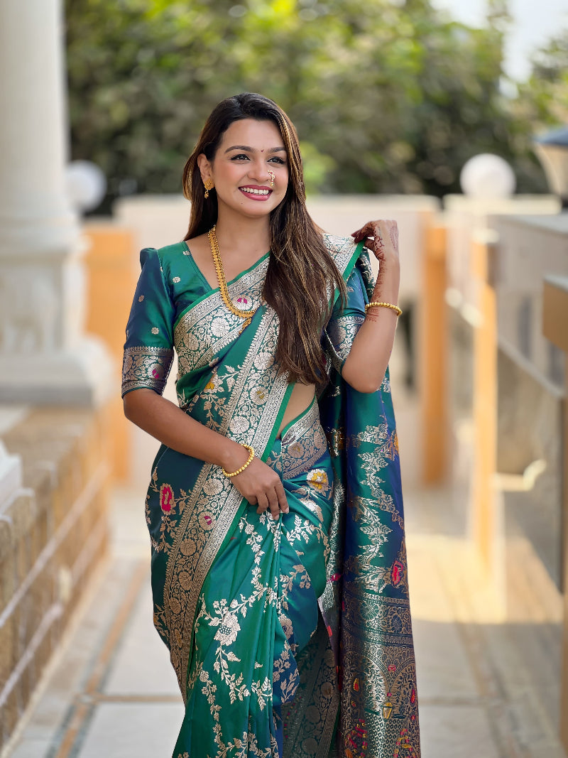 Rama Graceful Trending Banarasi Silk Saree With Blouse Piece