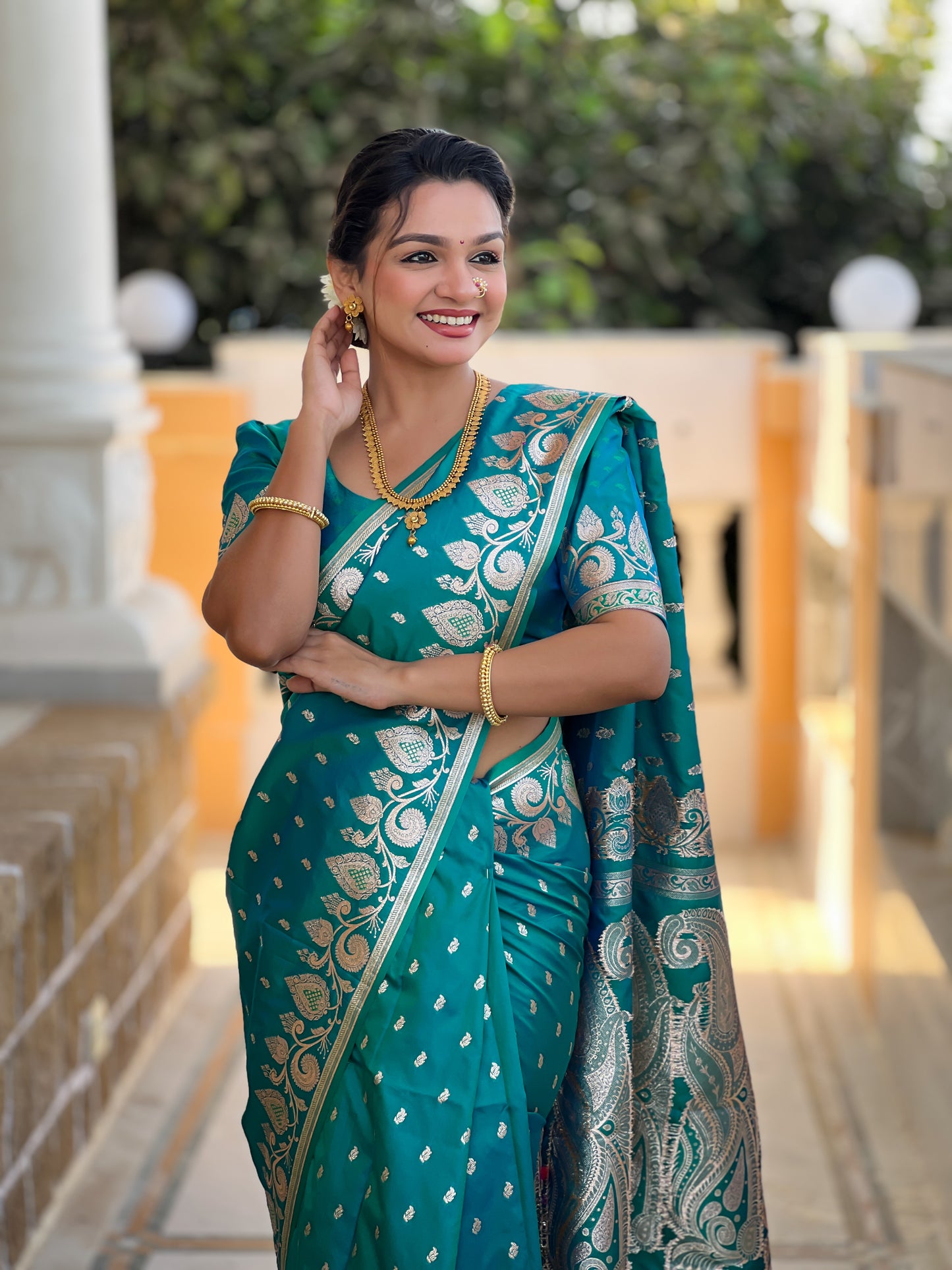 Rama Unique Meena Banarasi Silk Saree With Blouse Piece