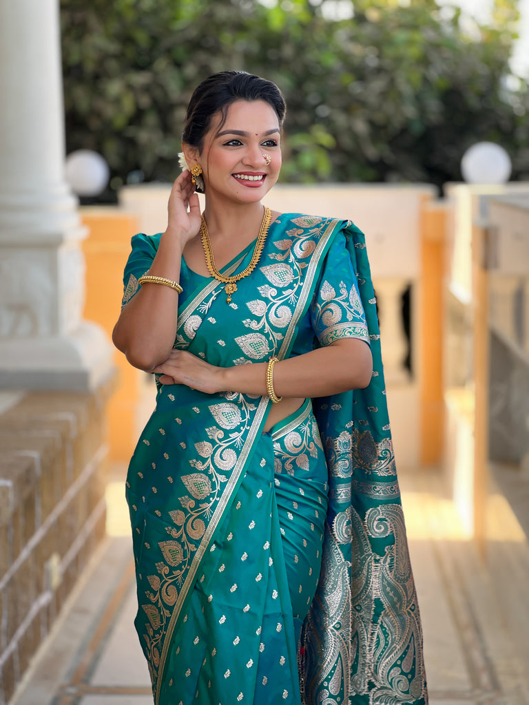 Rama Unique Meena Banarasi Silk Saree With Blouse Piece